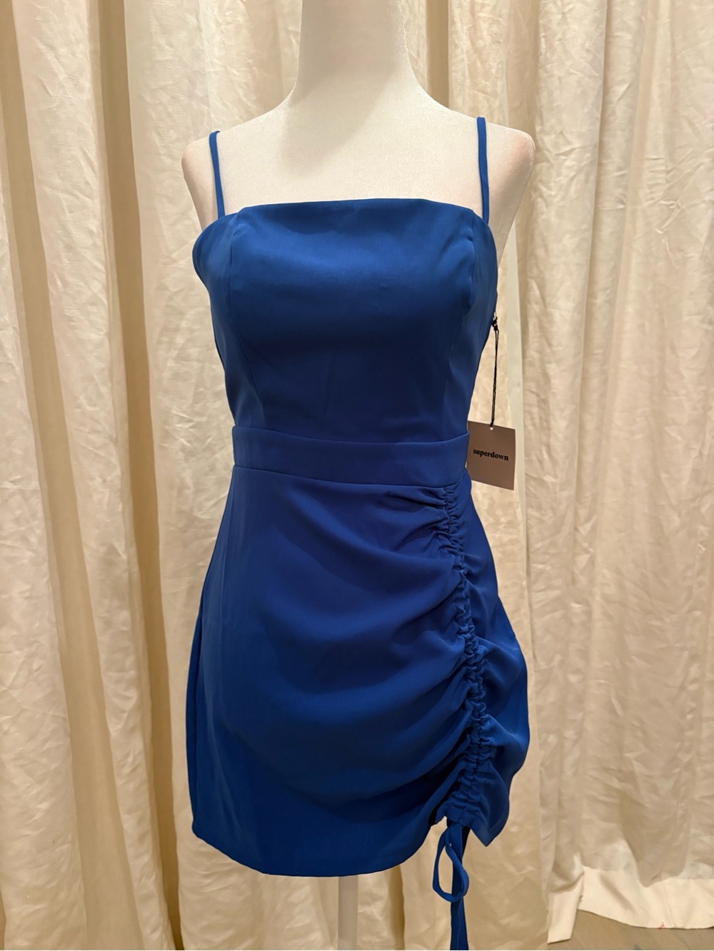 superdown Royal Blue Spaghetti-Strap Ruched Mini Dress